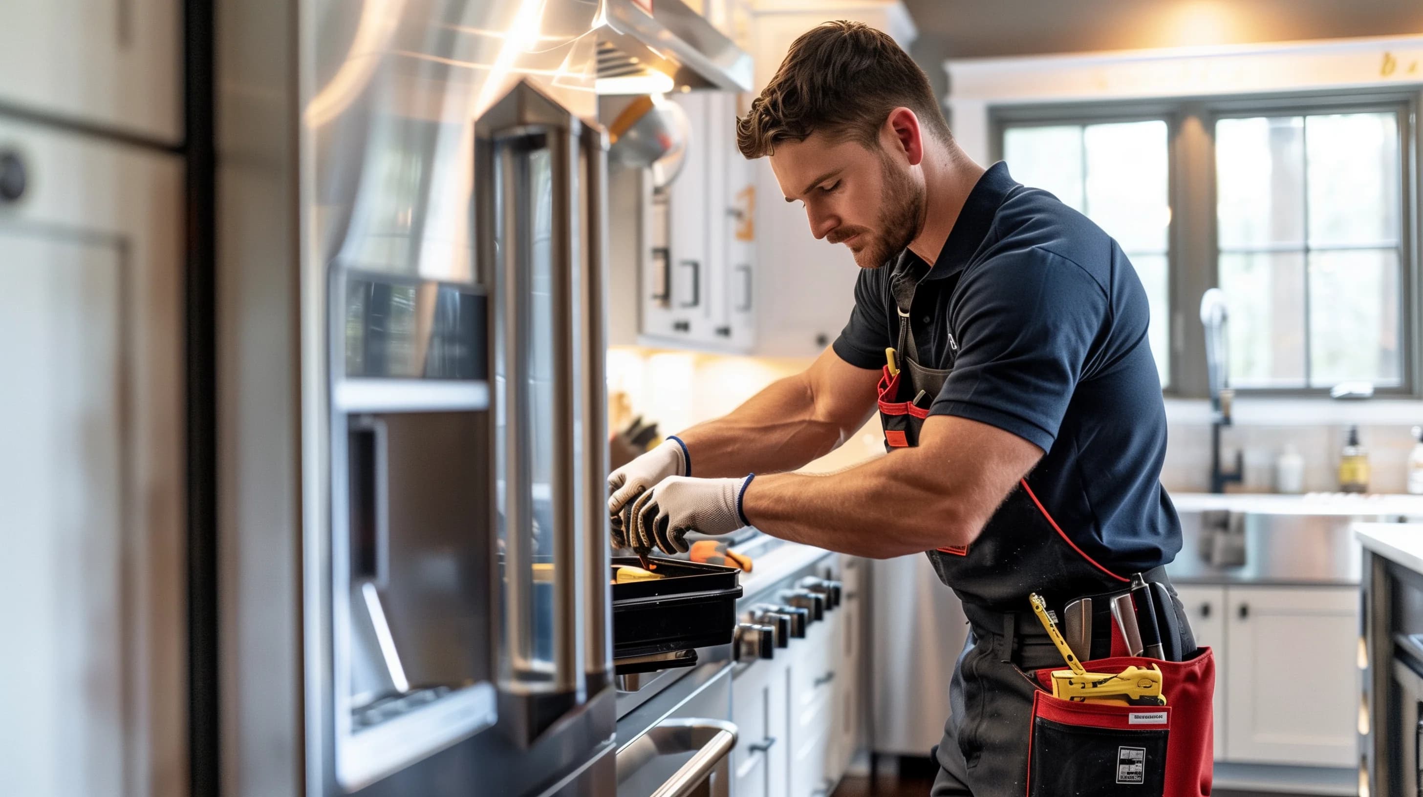 Professional appliance repair technician at work